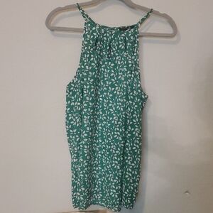 Papermoon Green Leaf Print Tank Top 3 Key Hole Halter